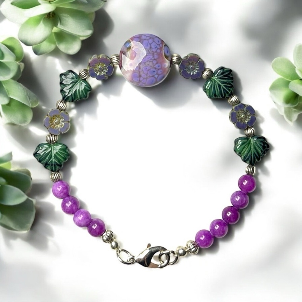 Amethyst & Artisan Glass Beaded Bracelet